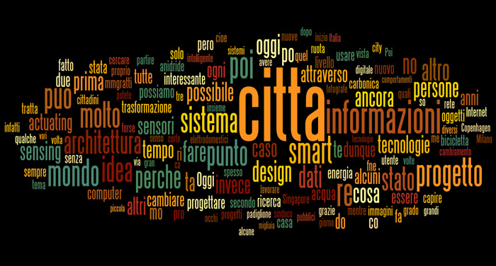 Le 150 parole più utilizzate nel saggio "Smart City, Smart Citizen" di C. Ratti